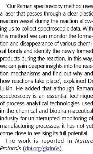  Our Raman spectroscopy method uses a laser that passes through a clear plastic reaction vessel during the reaction a   