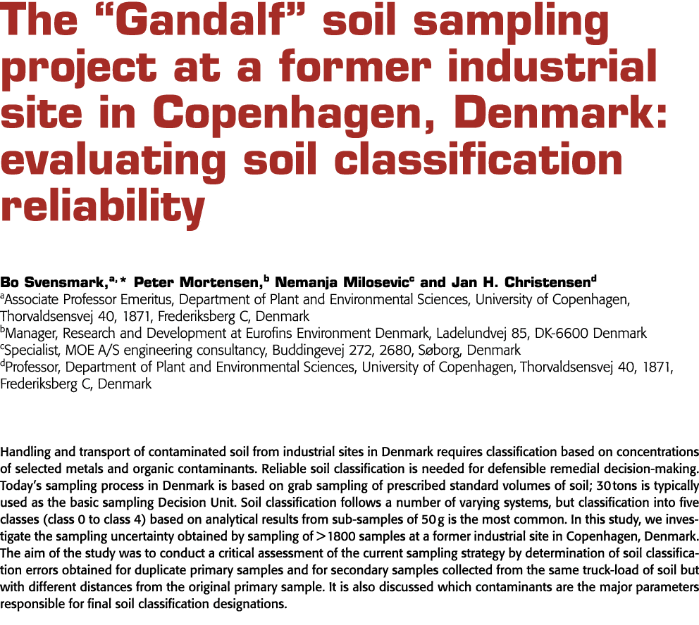 The  Gandalf  soil sampling project at a former industrial site in Copenhagen, Denmark: evaluating soil classificatio   