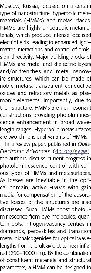 Moscow, Russia, focused on a certain type of nanostructure, hyperbolic metamaterials (HMMs) and metasurfaces  HMMs ar   