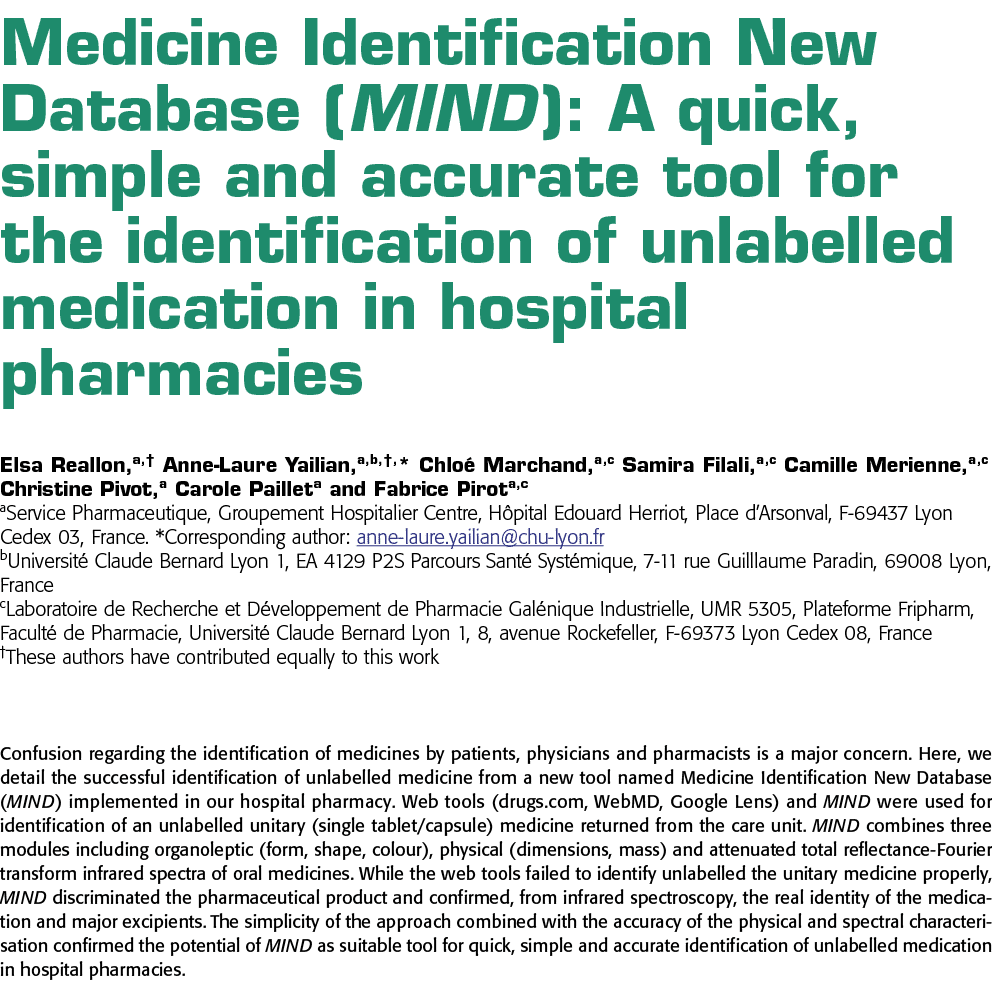 Medicine Identification New Database (MIND): A quick, simple and accurate tool for the identification of unlabelled m   
