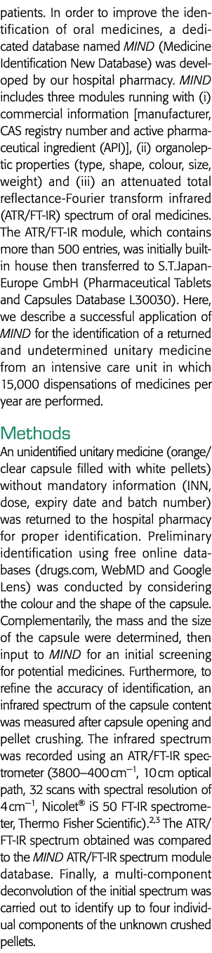 patients  In order to improve the identification of oral medicines, a dedicated database named MIND (Medicine Identif   