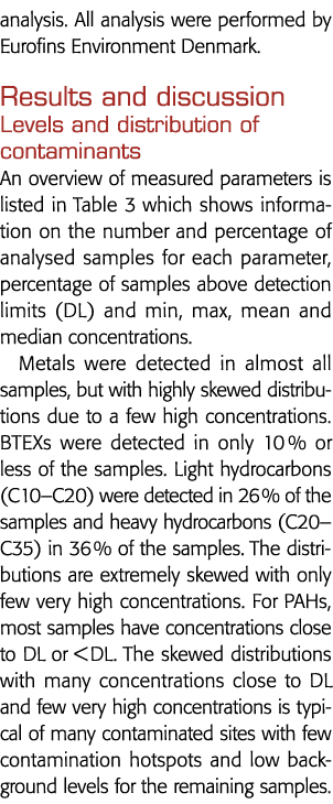 analysis  All analysis were performed by Eurofins Environment Denmark  Results and discussion Levels and distribution   