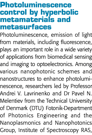 Photoluminescence control by hyperbolic metamaterials and metasurfaces Photoluminescence, emission of light from mate   