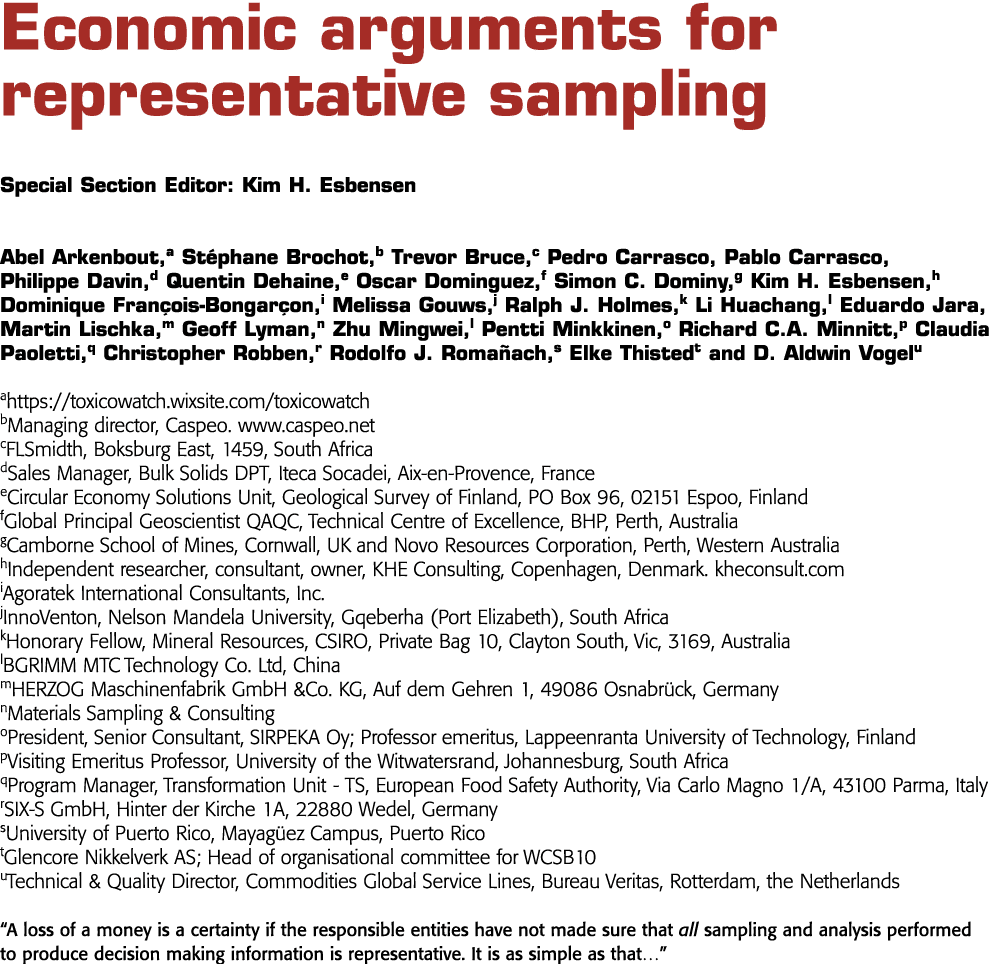 Economic arguments for representative sampling Special Section Editor: Kim H  Esbensen Abel Arkenbout,a Stéphane Broc   