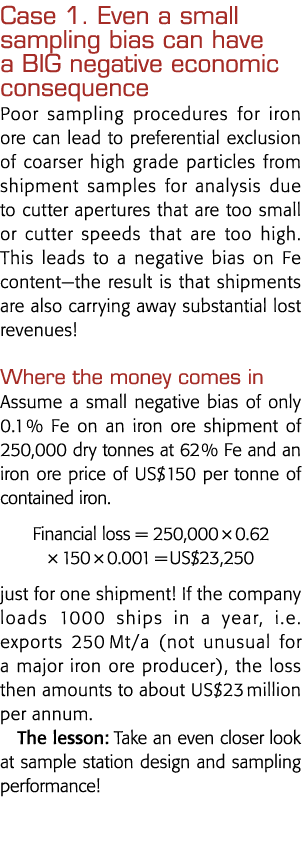 Case 1  Even a small sampling bias can have a BIG negative economic consequence Poor sampling procedures for iron ore   