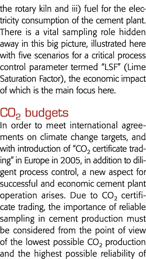 the rotary kiln and iii) fuel for the electricity consumption of the cement plant  There is a vital sampling role hid   