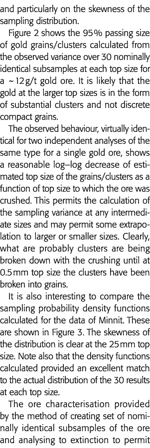 and particularly on the skewness of the sampling distribution  Figure 2 shows the 95 % passing size of gold grains cl   