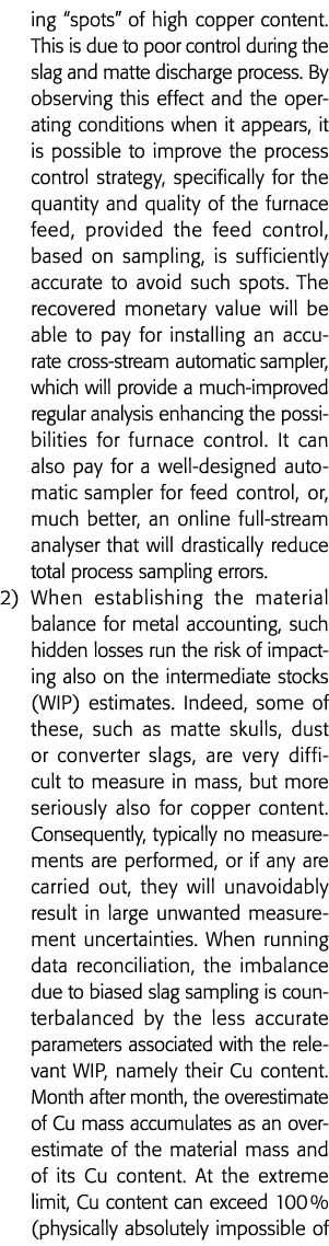 ing  spots  of high copper content  This is due to poor control during the slag and matte discharge process  By obser   