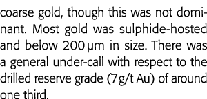 coarse gold, though this was not dominant  Most gold was sulphide-hosted and below 200  m in size  There was a genera   