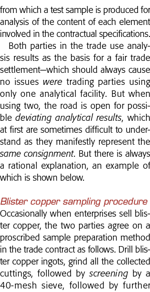 from which a test sample is produced for analysis of the content of each element involved in the contractual specific   