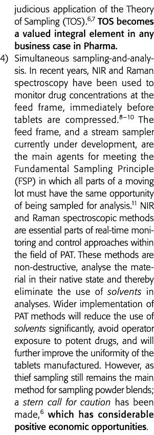judicious application of the Theory of Sampling (TOS) 6,7 TOS becomes a valued integral element in any business case    