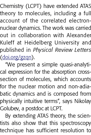 Chemistry (LCPT) have extended ATAS theory to molecules, including a full account of the correlated electron-nuclear    