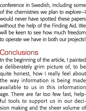 conference in Swedish, including some of the chemistries we plan to explore—I would never have spotted these papers w   