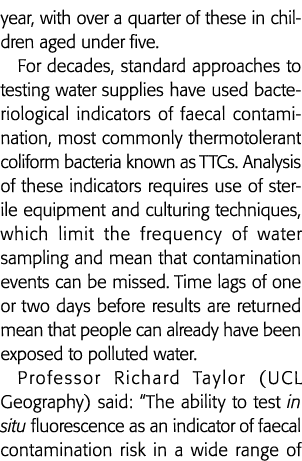 year, with over a quarter of these in children aged under five  For decades, standard approaches to testing water sup   