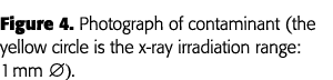 Figure 4  Photograph of contaminant (the yellow circle is the x-ray irradiation range: 1 mm Æ) 
