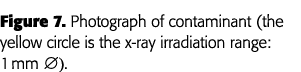 Figure 7  Photograph of contaminant (the yellow circle is the x-ray irradiation range: 1 mm Æ) 