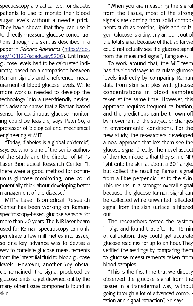 spectroscopy a practical tool for diabetic patients to use to monito their blood sugar levels without a needle prick    