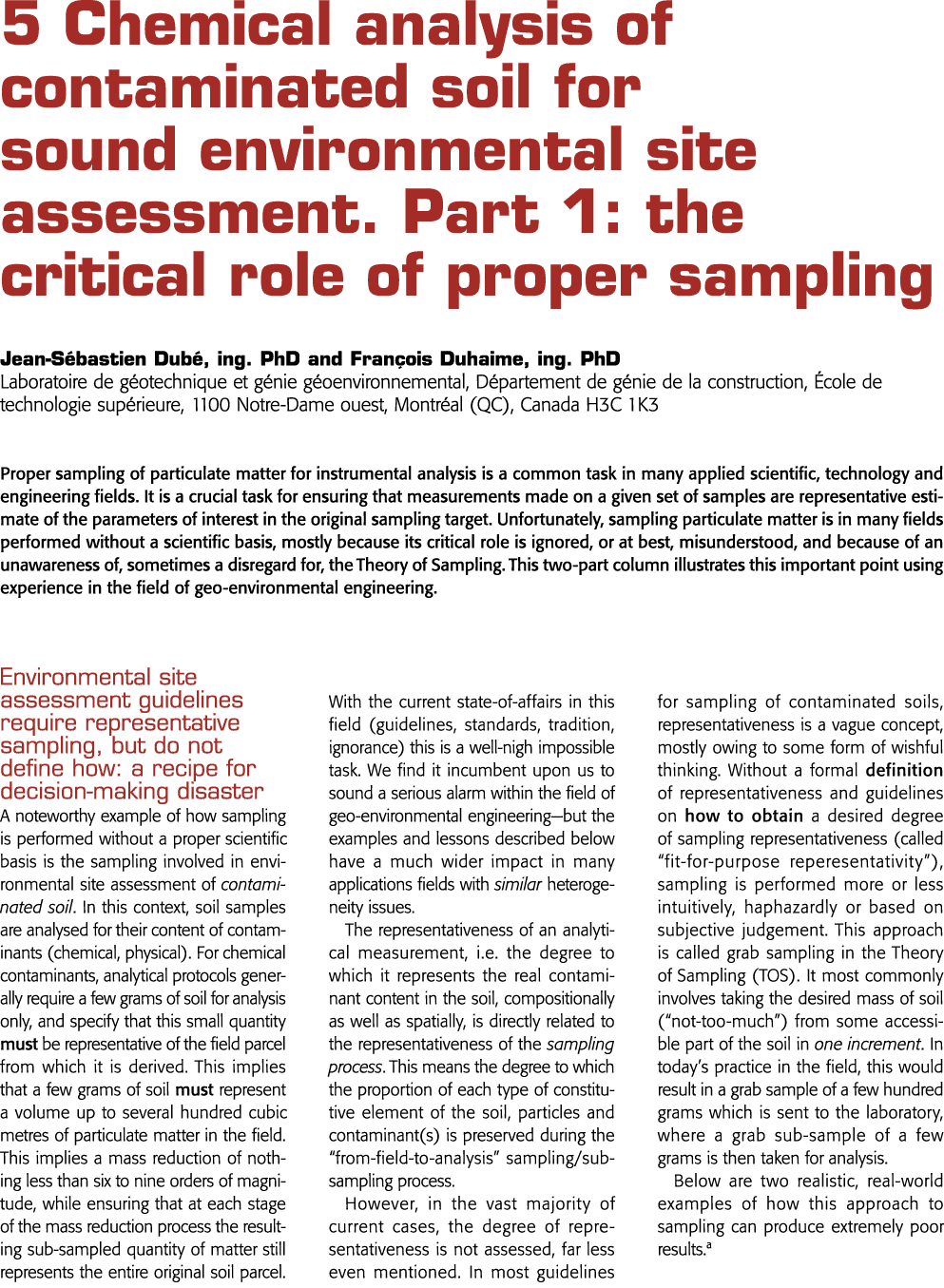 5 Chemical analysis of contaminated soil for sound environmental site assessment  Part 1: the critical role of proper   