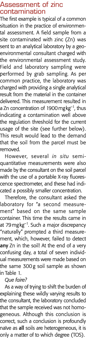 Assessment of zinc contamination The first example is typical of a common situation in the practice of environmental    