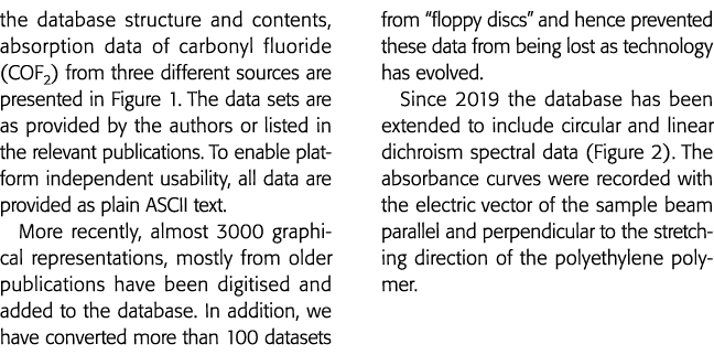 the database structure and contents, absorption data of carbonyl fluoride (COF2) from three different sources are pre   