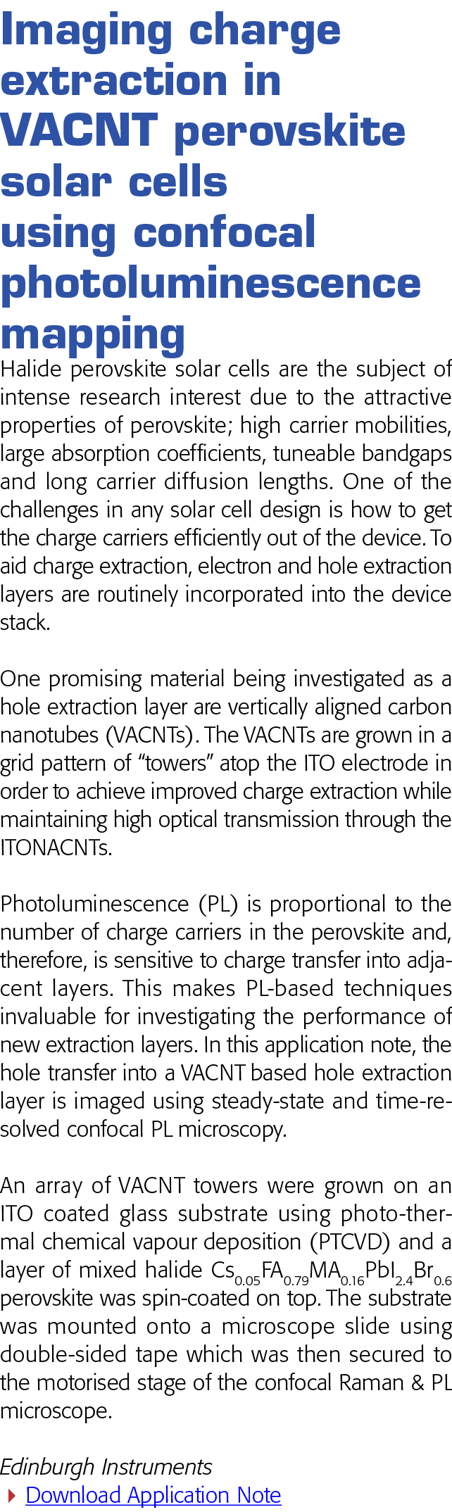  Imaging charge extraction in VACNT perovskite solar cells using confocal photoluminescence mapping Halide perovskite   