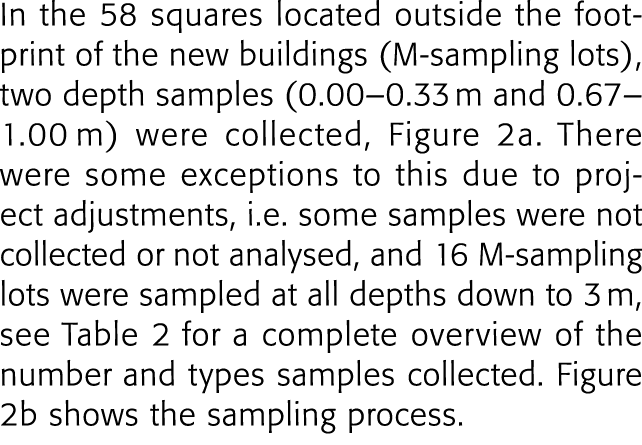 In the 58 squares located outside the footprint of the new buildings (M-sampling lots), two depth samples (0 00 0 33    