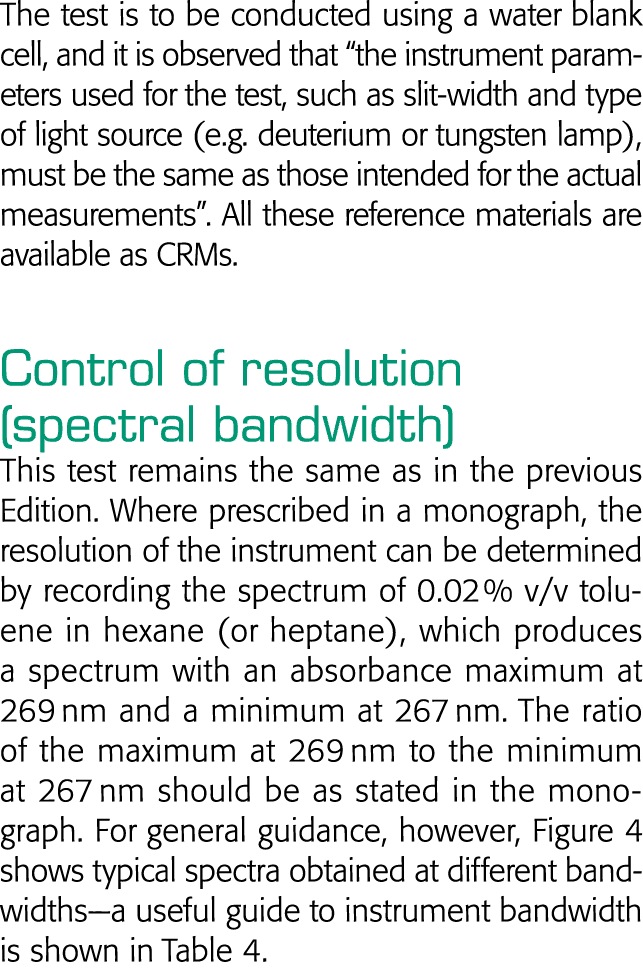 The test is to be conducted using a water blank cell, and it is observed that  the instrument parameters used for the   