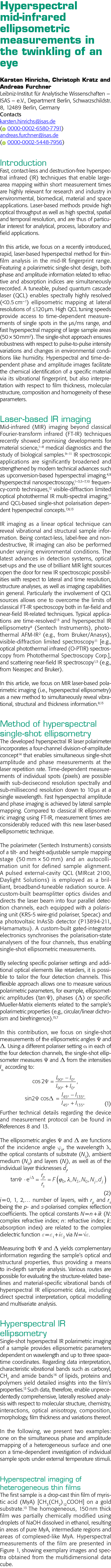 Hyperspectral mid-infrared ellipsometric measurements in the twinkling of an eye Karsten Hinrichs, Christoph Kratz an   
