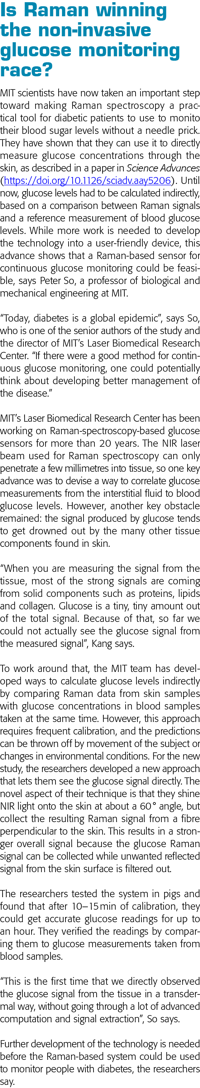 Is Raman winning the non-invasive glucose monitoring race  MIT scientists have now taken an important step toward mak   