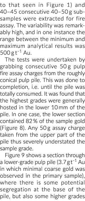 to that seen in Figure 1) and 40 45 consecutive 40 50 g sub-samples were extracted for fire assay  The variability wa   