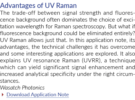 Advantages of UV Raman The trade-off between signal strength and fluorescence background often dominates the choice o   