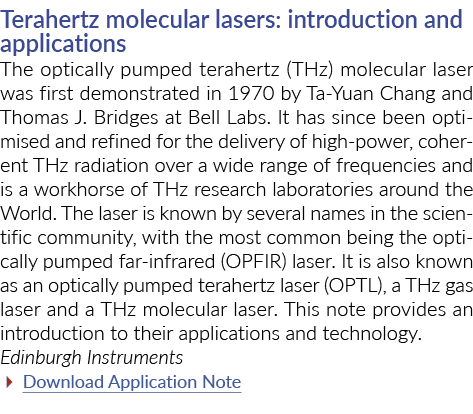 Terahertz molecular lasers: introduction and applications The optically pumped terahertz (THz) molecular laser was fi   