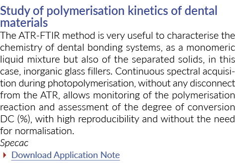 Study of polymerisation kinetics of dental materials The ATR-FTIR method is very useful to characterise the chemistry   