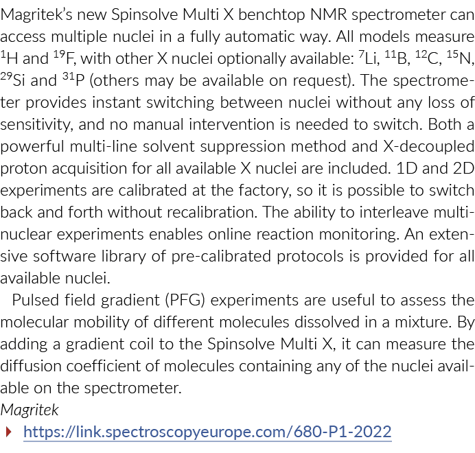Magritek s new Spinsolve Multi X benchtop NMR spectrometer can access multiple nuclei in a fully automatic way  All m   