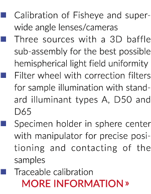   Calibration of Fisheye and super-wide angle lenses cameras   Three sources with a 3D baffle sub-assembly for the be   