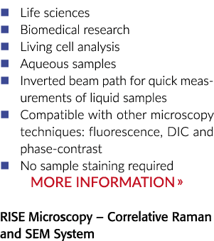   Life sciences   Biomedical research   Living cell analysis   Aqueous samples   Inverted beam path for quick measure   