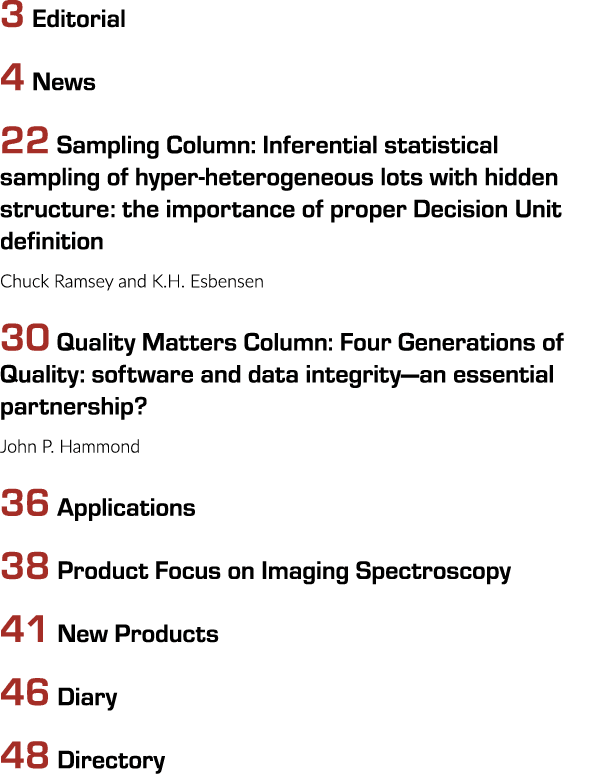 3 Editorial 4 News 22 Sampling Column: Inferential statistical sampling of hyper-heterogeneous lots with hidden struc   