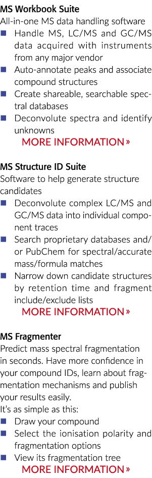 MS Workbook Suite All-in-one MS data handling software   Handle MS, LC MS and GC MS data acquired with instruments fr   