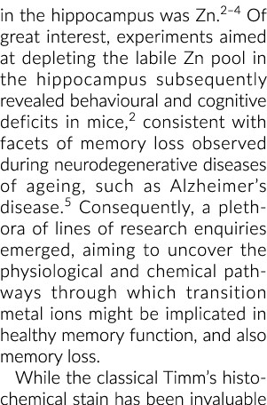 in the hippocampus was Zn 2 4 Of great interest, experiments aimed at depleting the labile Zn pool in the hippocampus   