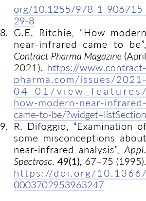 org 10 1255 978-1-906715-29-8 8  G E  Ritchie,  How modern near-infrared came to be , Contract Pharma Magazine (April   