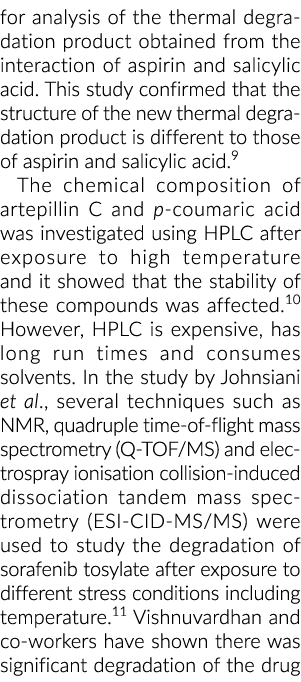 for analysis of the thermal degradation product obtained from the interaction of aspirin and salicylic acid  This stu   