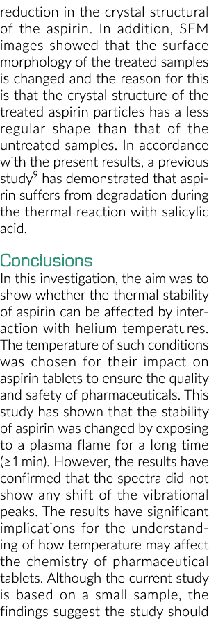 reduction in the crystal structural of the aspirin  In addition, SEM images showed that the surface morphology of the   