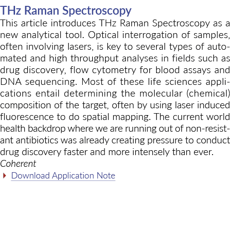 THz Raman Spectroscopy This article introduces THz Raman Spectroscopy as a new analytical tool  Optical interrogation   