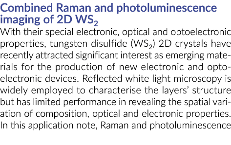 Combined Raman and photoluminescence imaging of 2D WS2 With their special electronic, optical and optoelectronic prop   