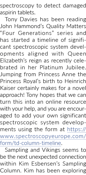 spectroscopy to detect damaged aspirin tablets  Tony Davies has been reading John Hammond s Quality Matters  Four Gen   