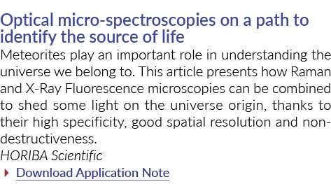 Optical micro-spectroscopies on a path to identify the source of life Meteorites play an important role in understand...