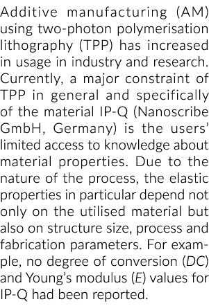 Additive manufacturing (AM) using two-photon polymerisation lithography (TPP) has increased in usage in industry and ...