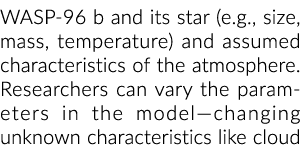 WASP-96 b and its star (e.g., size, mass, temperature) and assumed characteristics of the atmosphere. Researchers can...