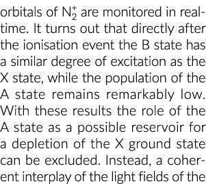 orbitals of N2+ are monitored in real time. It turns out that directly after the ionisation event the B state has a s...