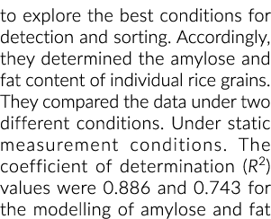 to explore the best conditions for detection and sorting. Accordingly, they determined the amylose and fat content of...